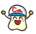 「ca」と書かれた帽子をかぶり、笑顔で両手を上げている骨をイメージしたキャラクターのイラスト