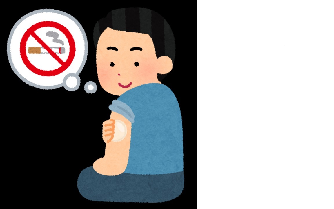 ニコチンパッチを腕に貼っている男性のイラスト