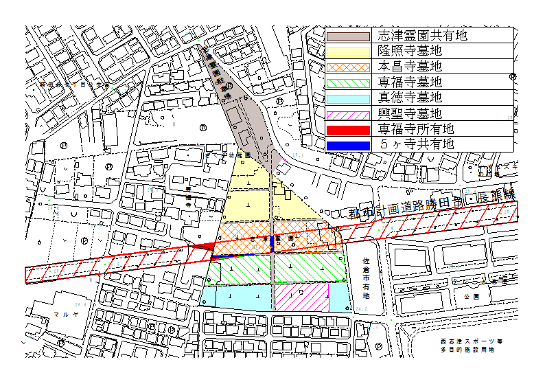 佐倉都市計画道路3・4・15号勝田台・長熊線にある共有地を示した図面