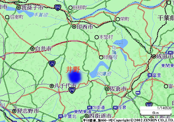 佐倉市立井野中学区の位置を示した地図