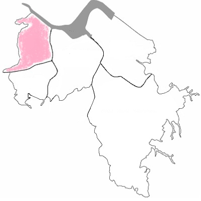 志津北部圏域にあたる部分ををピンク色で塗りつぶした佐倉市の地図