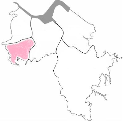 志津南部圏域にあたる部分ををピンク色で塗りつぶした佐倉市の地図