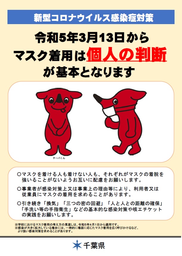 令和5年3月13日からマスク着用は個人の判断が基本となります