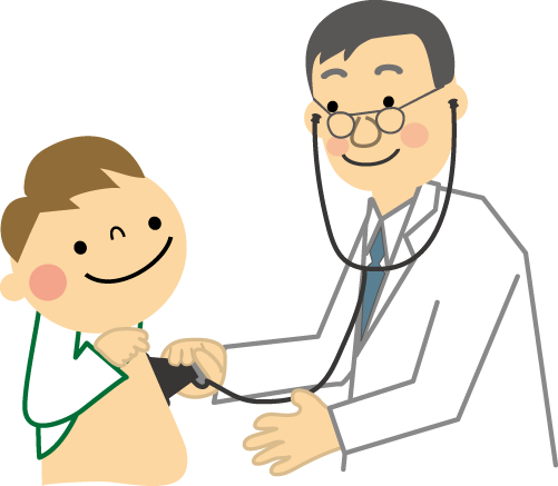 子どもの胸に聴診器をあてている医者のイラスト