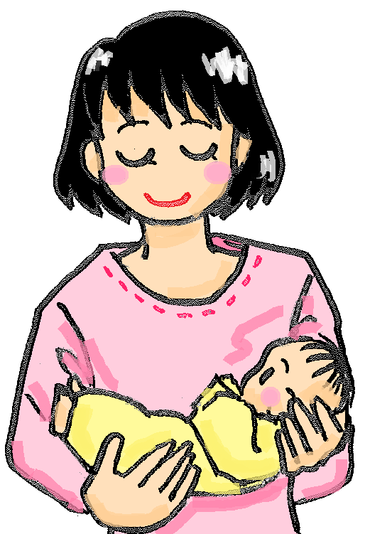 お母さんが赤ちゃんを抱っこしているイラスト