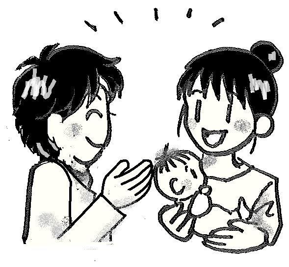 赤ちゃんを抱いた母親と相談員のイラスト