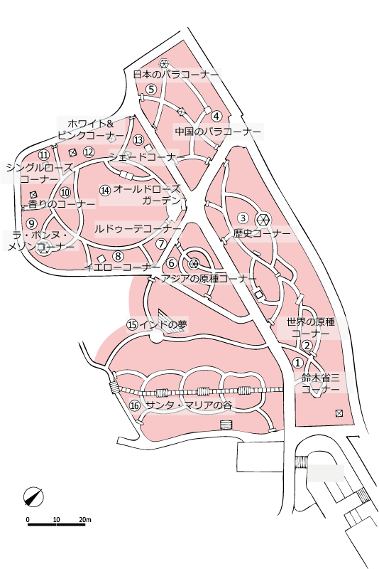 草ぶえの丘バラ園の施設マップ