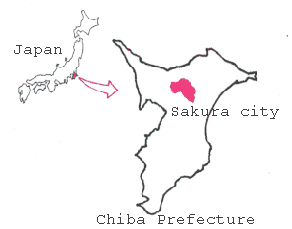 日本の地図から見た千葉県と、その中にある佐倉市の位置を示しているイラスト