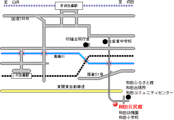 駅周辺からの和田公民館への地図