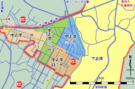 佐倉市立下志津小学校の学区の概略図