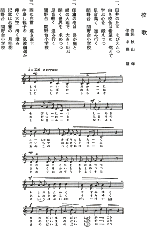 佐倉市立間野台小学校校歌の歌詞と楽譜