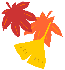 赤やオレンジの紅葉の葉と黄色いイチョウの葉のイラスト
